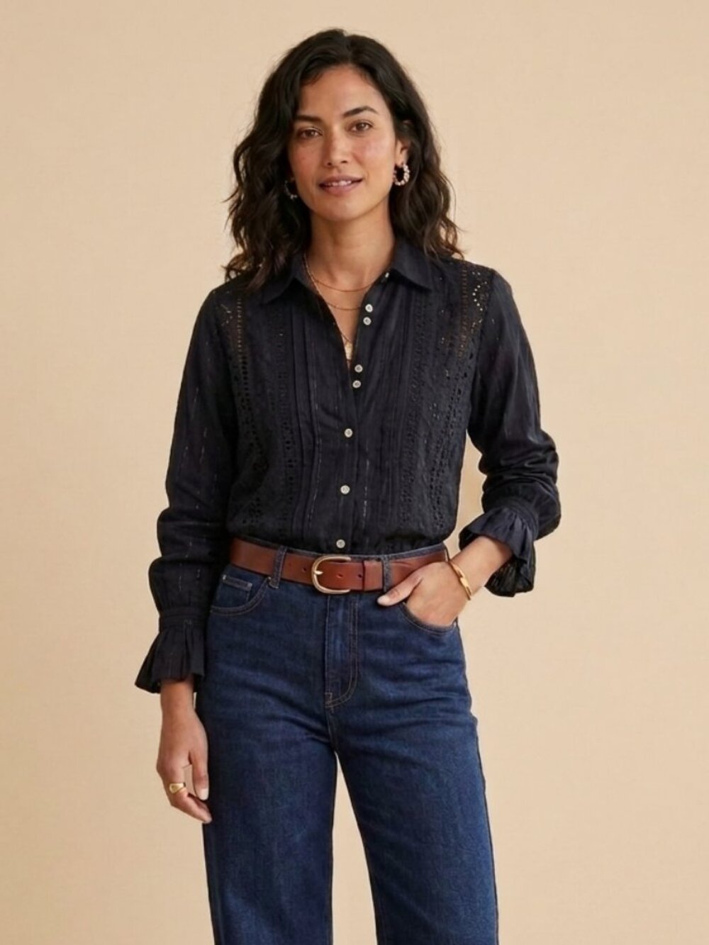 Sundance "Madelaine" Lace & Ruffle Eyelet Blouse